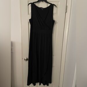 Lands' End Classic Black Faux Wrap Tulip Hem Maxi Dress